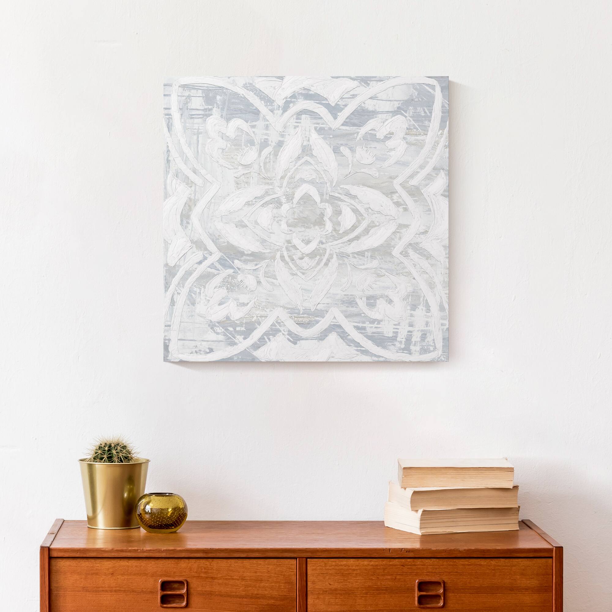White Textured Medallion II 16" x 16" Canvas Wall Art